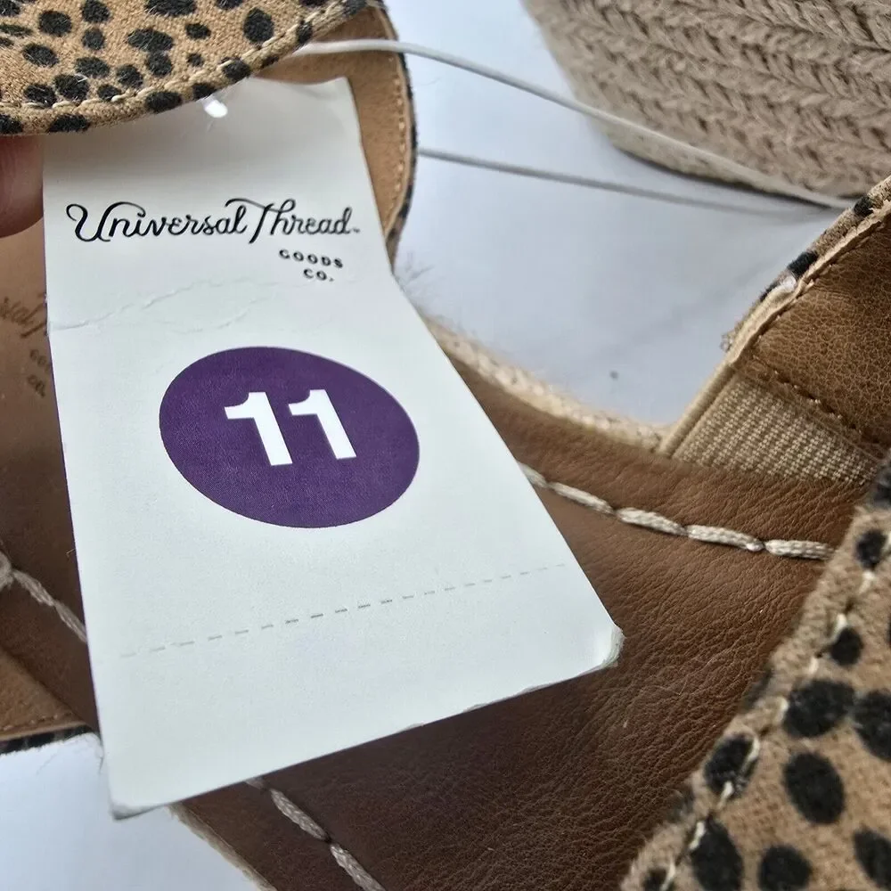 Size 11 Universal Thread Morgan Leopard Print Espadrille Wedge Woven Heel womens